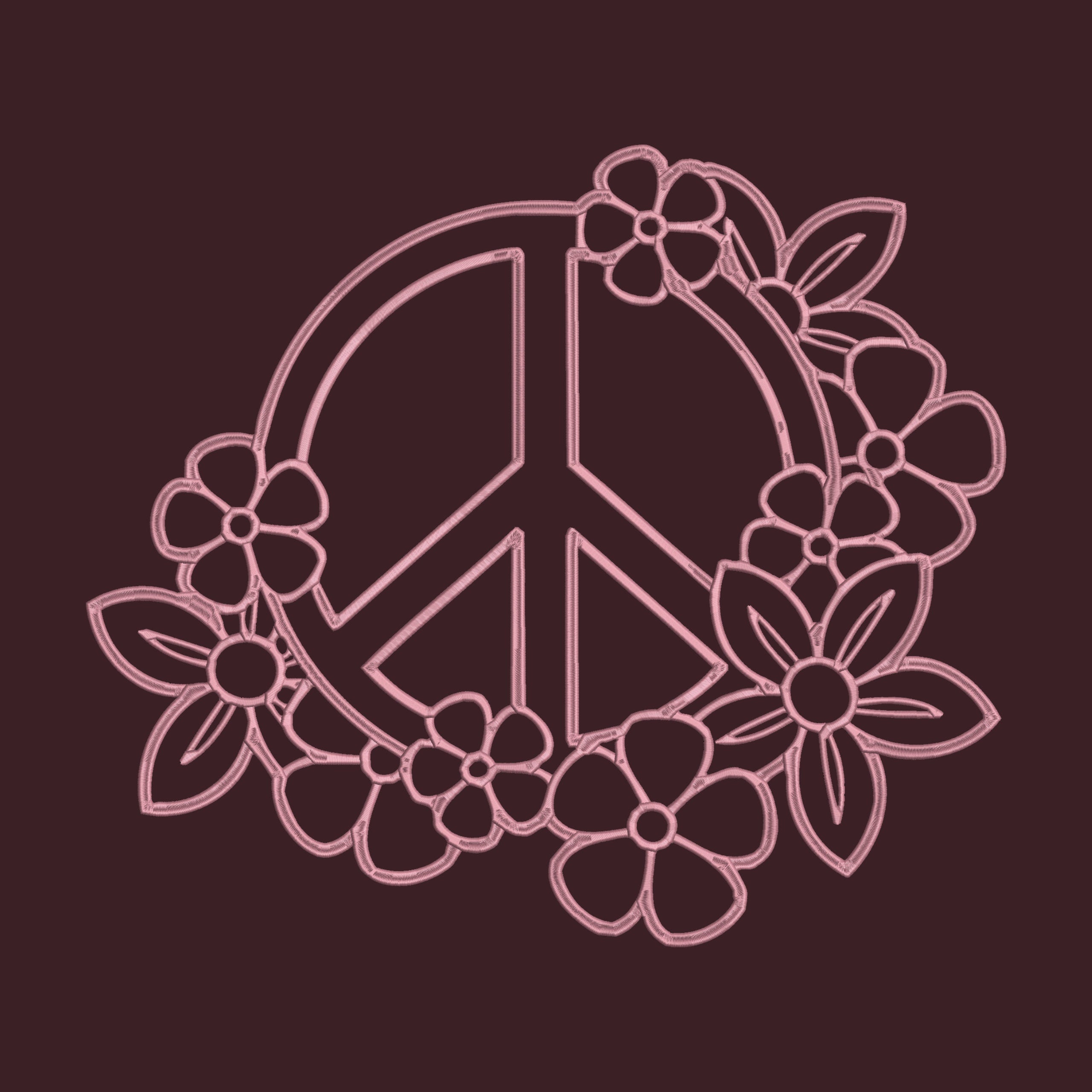 Floral Peace Sign Machine Embroidery Pattern |Instant Download